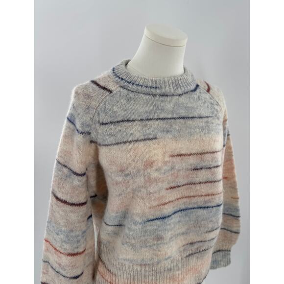 Sezane Zenia Sweater Ivory Wool Alpaca Blue Tan Stripe Pullover Knit XS S - Picture 2 of 9